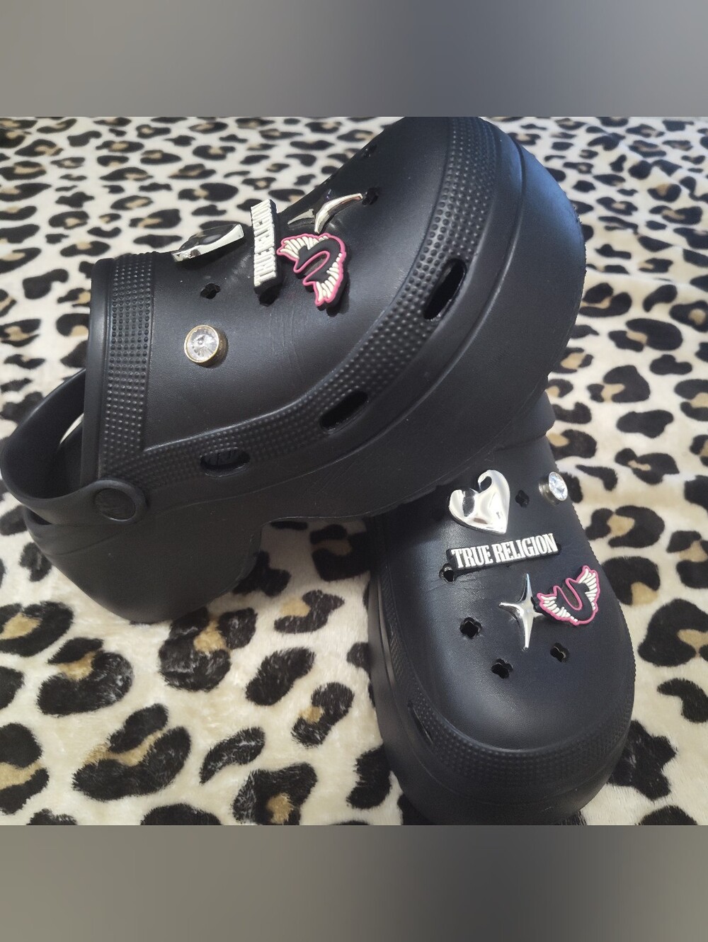 True Religion Black Kids' Slip-On Clog Sandals with Pink Accents